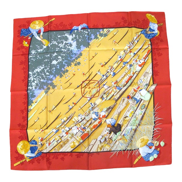 Hermes Paris Carre 90 Marché Flottant Du Lac Inlé Silk Scarf W/Box For Sale