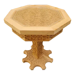 Pedestal Moroccan Carved Wooden Octagonal Side Table