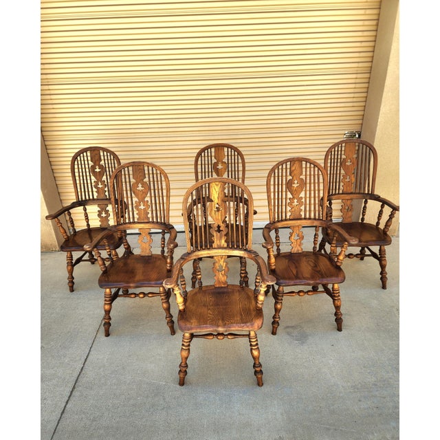 Mid 20th Century Vintage Set of Arm Windsor Oak Chairs a Set of 6