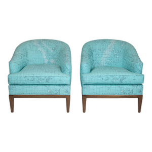 Mid-Century Barrel Chairs Featuring Custom Astronomy Upholstery- Set of 2