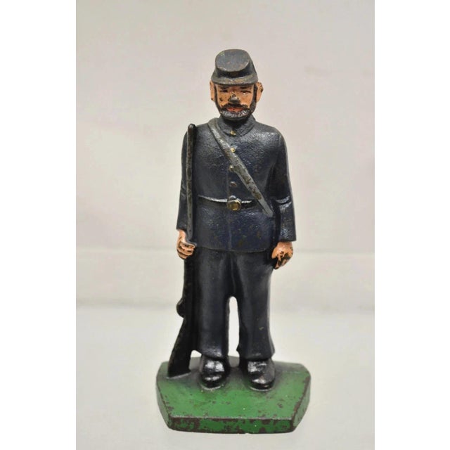 Antique Victorian Cast Iron Figural Painted Military War Soldier Door Stop A For Sale - Image 9 of 10