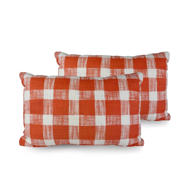 2010s French Country Red White Gingham Pattern Cotton Throw/Toss Pillows - Set of 2 For Sale - Image 5 of 5