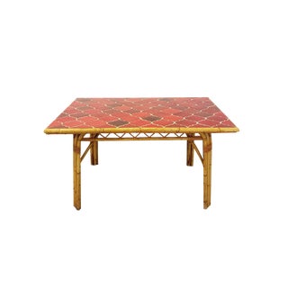 Vintage Dining Table in Rattan and Vallauris Ceramic attributed to Adrien Audoux & Frida Minet, 1960s For Sale