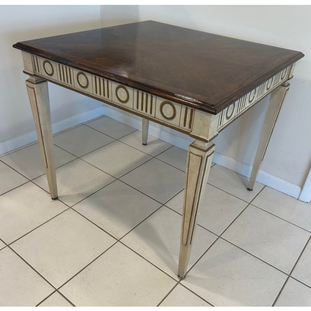 1960s 1960s Hollywood Regency Style Game Table by Heritage Furniture-Neoclassical Parquetry Side Table-Gilt Accented Square Dinner Table For Sale - Image 5 of 11