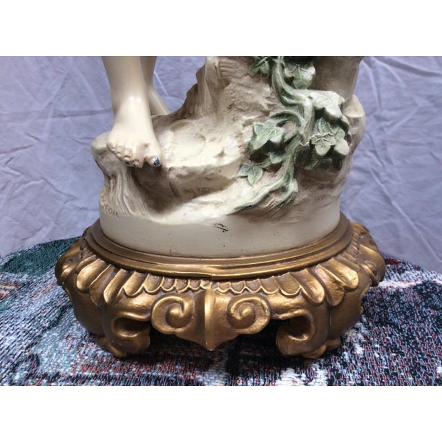 Beige Large Vintage L & F Moreau Hand Painted Spelter Boy Table Lamp For Sale - Image 8 of 11