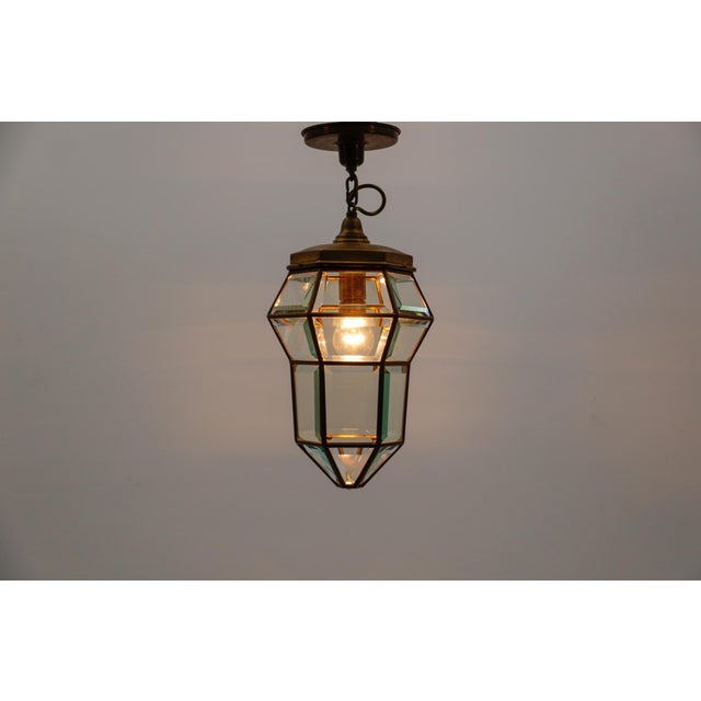 Cut Glass and Brass Pendant Light in the style of Adolf Loos, Austria, 1930s For Sale - Image 9 of 13