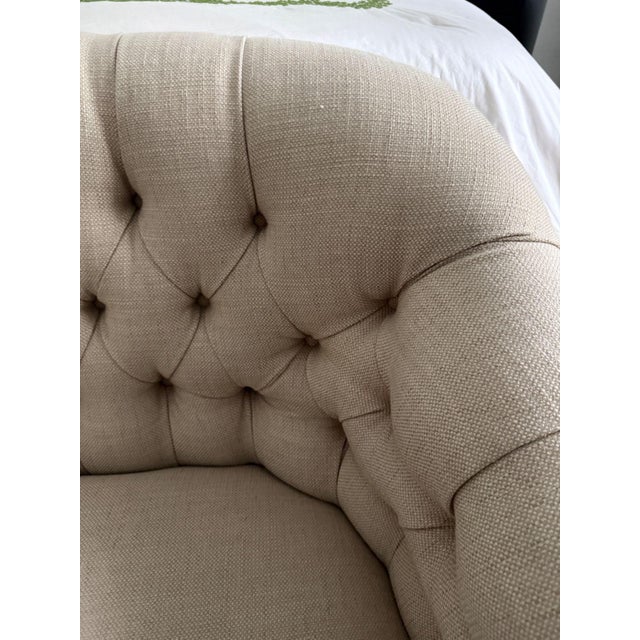 Linen Lee Industries Tufted Linen Loveseat For Sale - Image 8 of 11