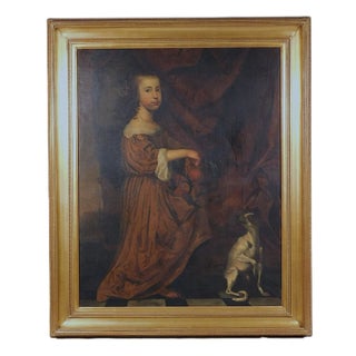 Adriaen Cornelisz. Beeldemaker (Rotterdam C. 1625-After 1701 the Hague) Portrait of a Youn Lady and Hound, Oil on Canvas For Sale