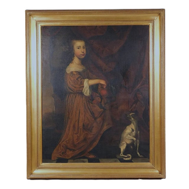 Adriaen Cornelisz. Beeldemaker (Rotterdam C. 1625-After 1701 the Hague) Portrait of a Youn Lady and Hound, Oil on Canvas For Sale