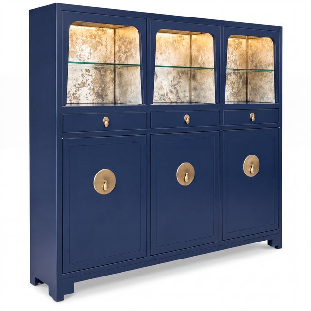 1970s Michael Taylor for Baker Furniture Modern Ming Blue Lacquered Bar Cabinet Credenza For Sale - Image 5 of 5