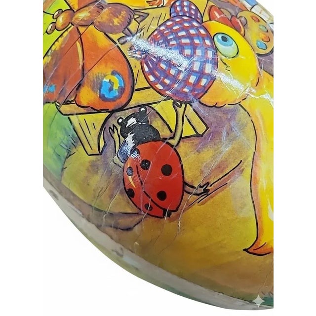 Vintage German Paper Mâché Easter Egg — XL 10" Bunny Painting Scene For Sale - Image 6 of 8