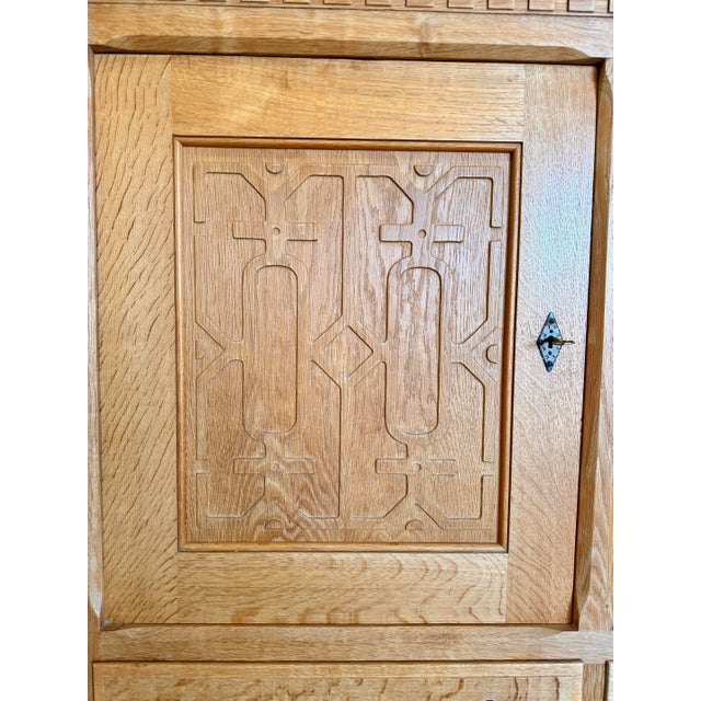 Brutalist 1970s Danish Oak Brutalist Carved Front Sideboard Attrb Henning Kjaernulf For Sale - Image 3 of 12