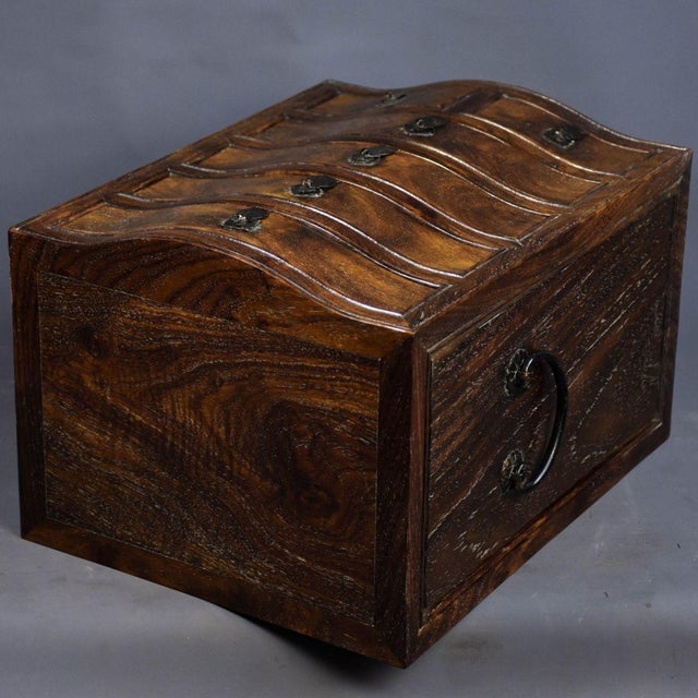 Wood Vintage Chinese Rosewood Miniature Cabinet With Hair Grain and Brass Pulls For Sale - Image 7 of 9