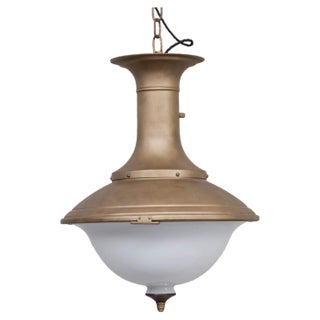 Brass & Opaline Large Pendant Lights, Set of 2 For Sale
