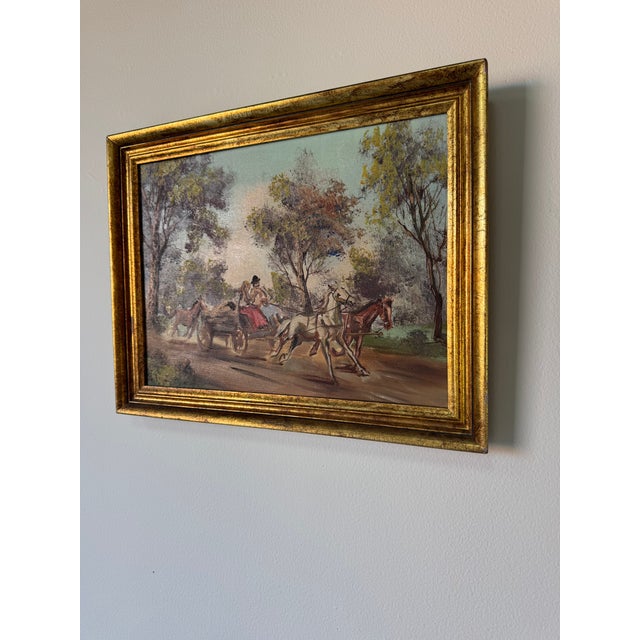 1970s Vintage Country Impressionist Horse & Carriage Oil on Canvas Painting – Frame For Sale - Image 4 of 11
