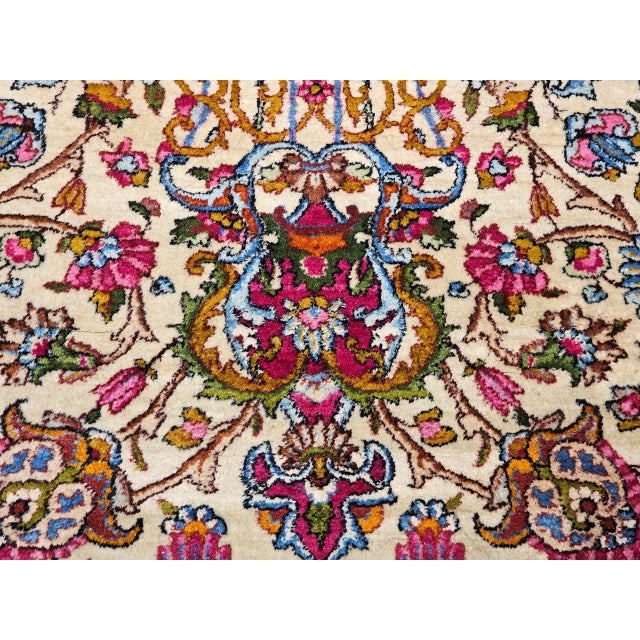 Antique Persian Kerman Lavar Rug, Hand-Knotted Wool, Floral Pattern, Ivory & Crimson, 9x12 For Sale In Chicago - Image 6 of 10