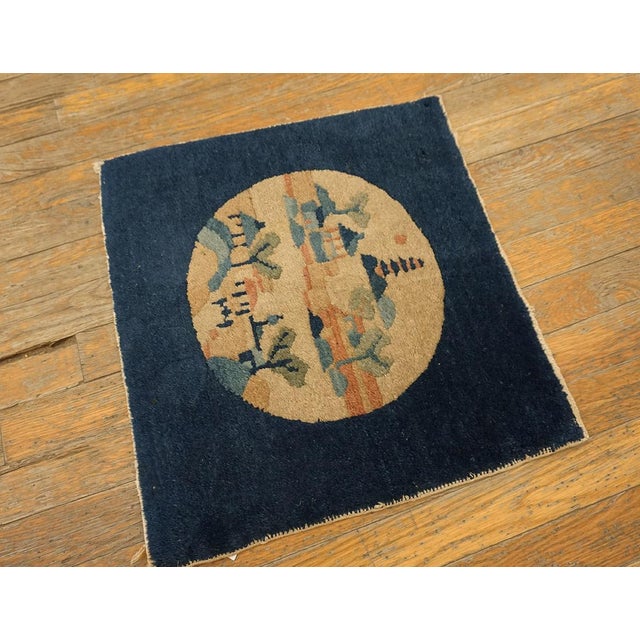 1920s Marked Navy Blue Color With Lovely Figural Design Antique Chinese Peking Rug For Sale - Image 5 of 5