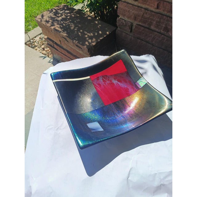 Vintage Iridescent Fused Glass Plate by Gaya (Dan & Eve King-Lehman) Decorative Plate For Sale - Image 4 of 8