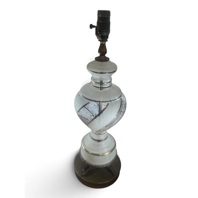 Vintage Hollywood Regency Textured Glass & Aged Brass Table Lamp For Sale - Image 4 of 6
