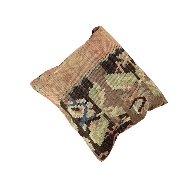 Salmon Custom Made Old Turkish Tribal Kilim Pillow Cover 20" by 20" For Sale - Image 8 of 8