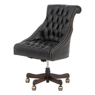 Chesterfield Black Leather Executive Chair For Sale