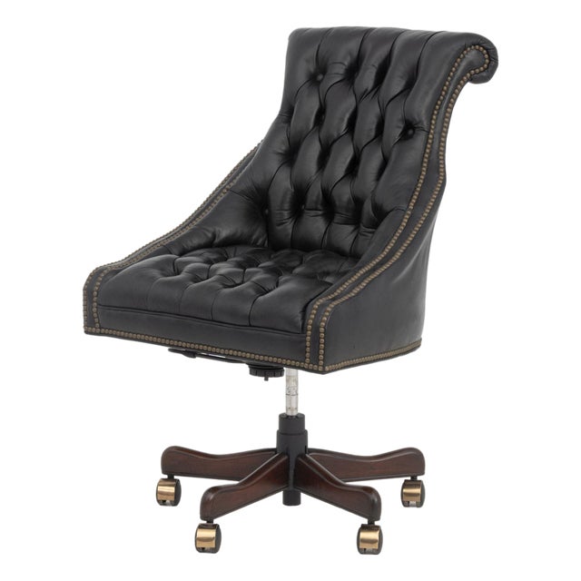 Chesterfield Black Leather Executive Chair For Sale
