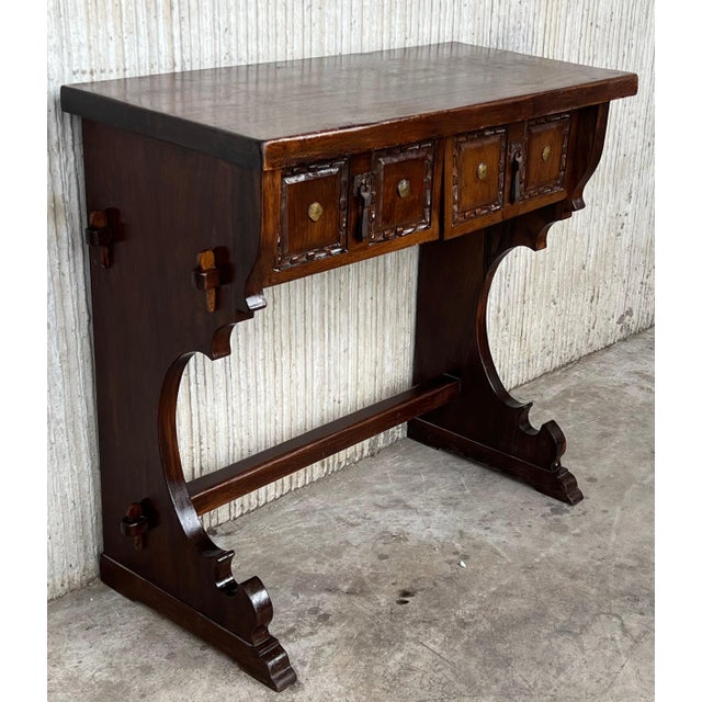 Early 20th Century Spanish Colonial Narrow Console Table with Two Drawers with Iron Hardware For Sale - Image 17 of 18