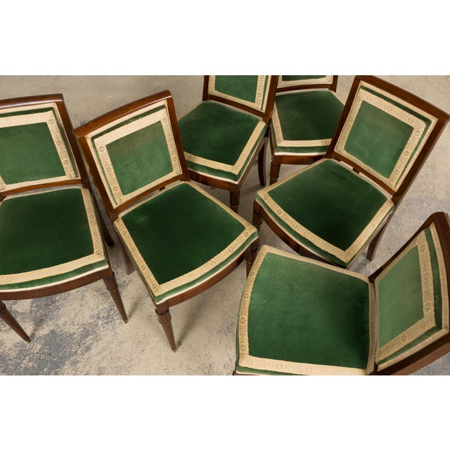 Wood 1930s French Art Deco Mahogany Dining Chairs in Olive Green Velvet - Set of 6 For Sale - Image 7 of 18