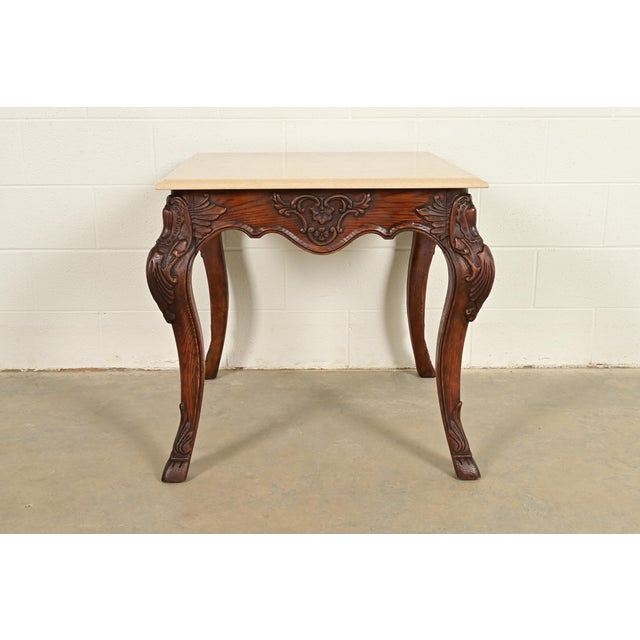Ralph Lauren French Rococo Louis XV Carved Oak Marble Top Tea Table or Center Table For Sale In South Bend - Image 6 of 10