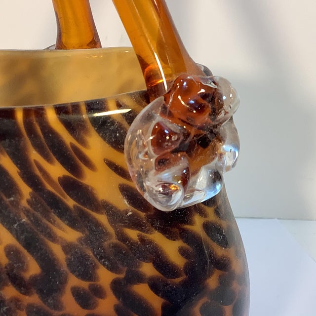 Vintage Italian Murano HandBlown Tortoise Glass Purse Vase. Chairish