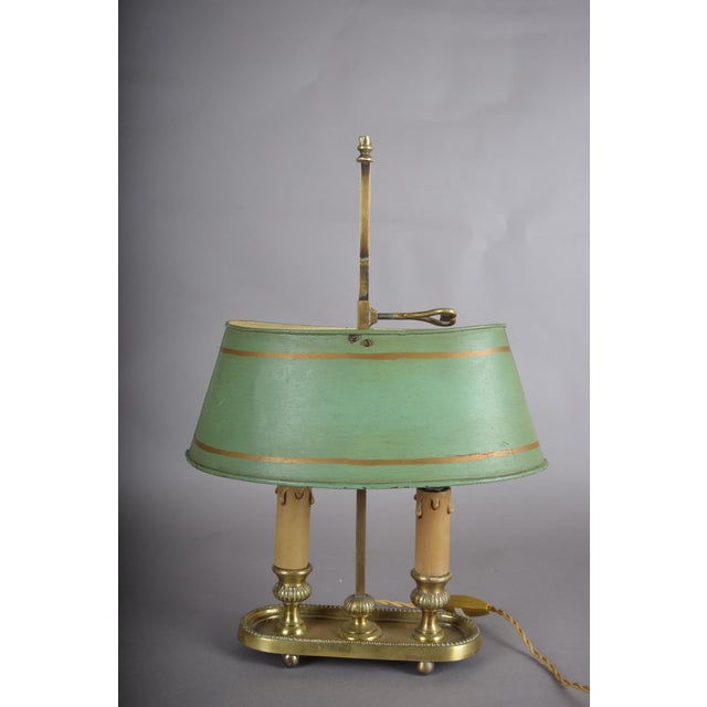 French Bouillotte Two-Light Table Lamp with Green Tôle Shade, 1930s For Sale - Image 10 of 11