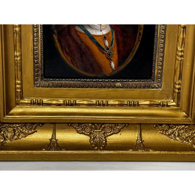 Mid 18th Century Antique English Portrait King Henry VIII Wearing the Badge of the Order of the Garter After Hans Holbein – Oil Painting on Panel, Circa 1750 For Sale - Image 5 of 9