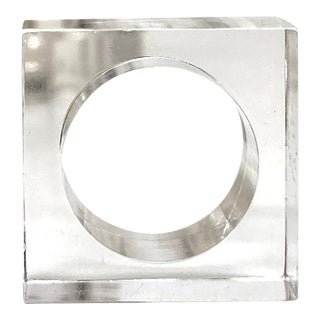 Vintage Minimal Circle-in-Square Clear Lucite Napkin Rings - Set of 10 For Sale