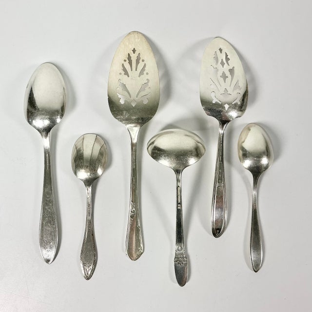 Mid 20th Century Boho Chic Hollywood Regency Silverplate Serving Utensils - Set of 6. For Sale - Image 6 of 11