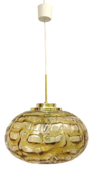 Ceiling Light Ellipse in Amber Colors-Colorless Glass & Brass from Doria Leuchten, 1970s