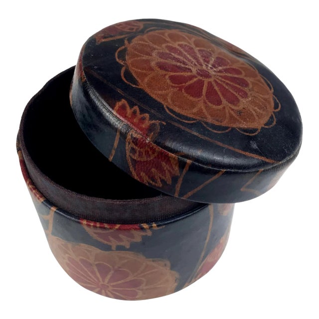 Vintage Hand Tooled Leather Jewelry Box For Sale