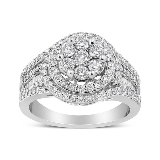 Bold and brilliant, this striking cocktail ring is embellished with natural diamonds on every part of its surface. This...