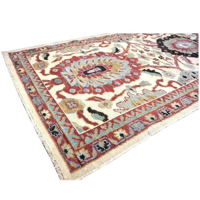Textile 21st Century Afghan Wool Sultanabad 3x12 Ivory, Red, & Blue Handmade Runner Rug #1143661 For Sale - Image 7 of 13