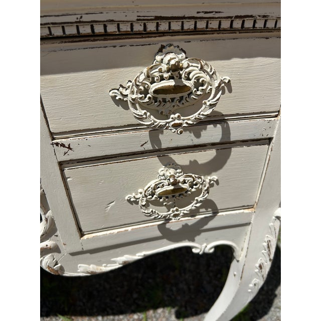 Wood Charming White Painted Wood Vanity With Oval Mirror For Sale - Image 7 of 17