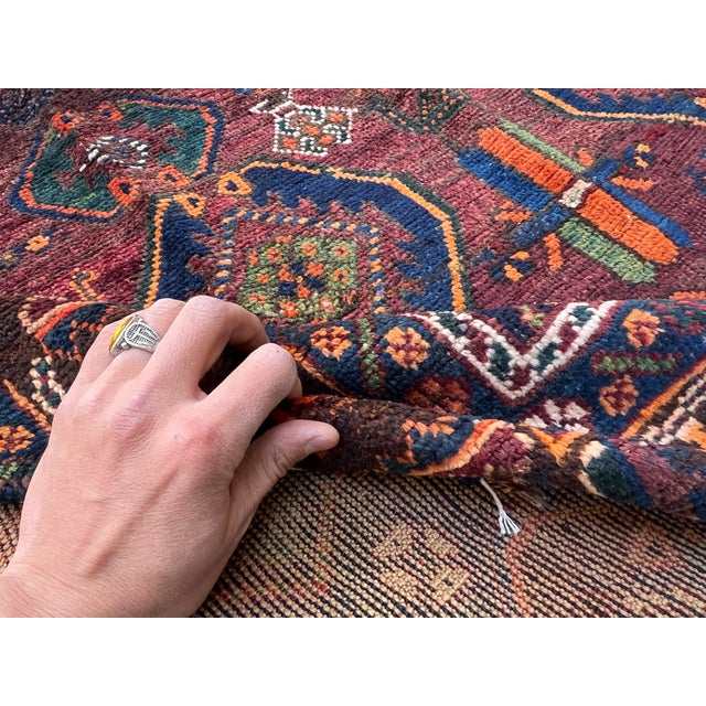 Hand-Knotted Antique Qashqai Tribal Shiraz Wool Area Rug - 4'10" X 6'5" For Sale - Image 12 of 13