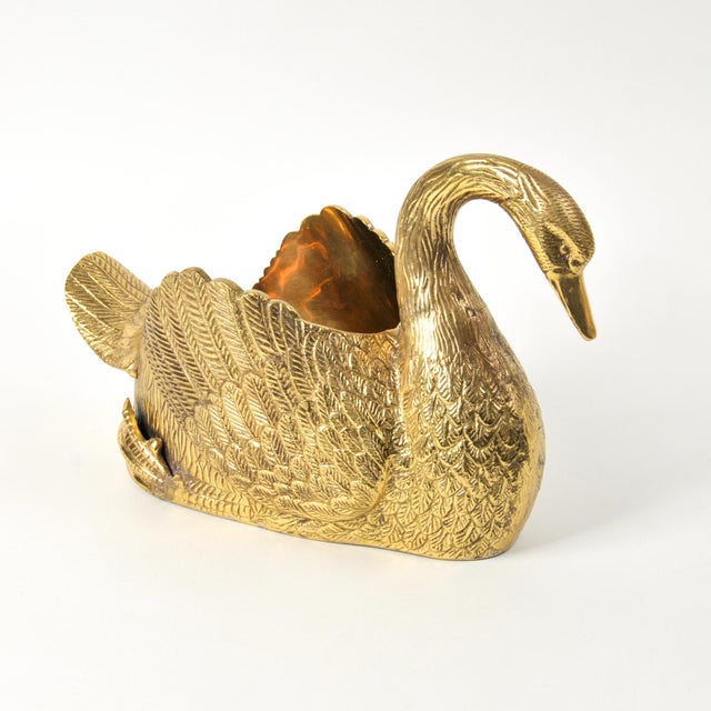 Hollywood Regency Vintage Hollywood Regency Large Brass Swan Planter Pot For Sale - Image 3 of 15