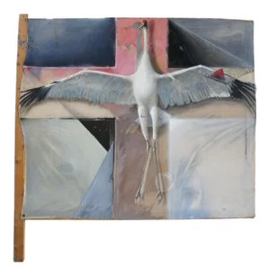 Greg Glazier Crucified Sandhill Crane Stork Mixed Media Oil on Canvas Painting