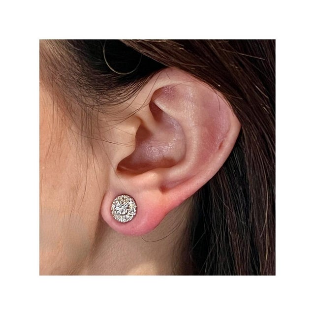 Metal Natural White Sapphire Diamond Stud Earrings 14k W Gold 1.26 TCW Certified For Sale - Image 7 of 8