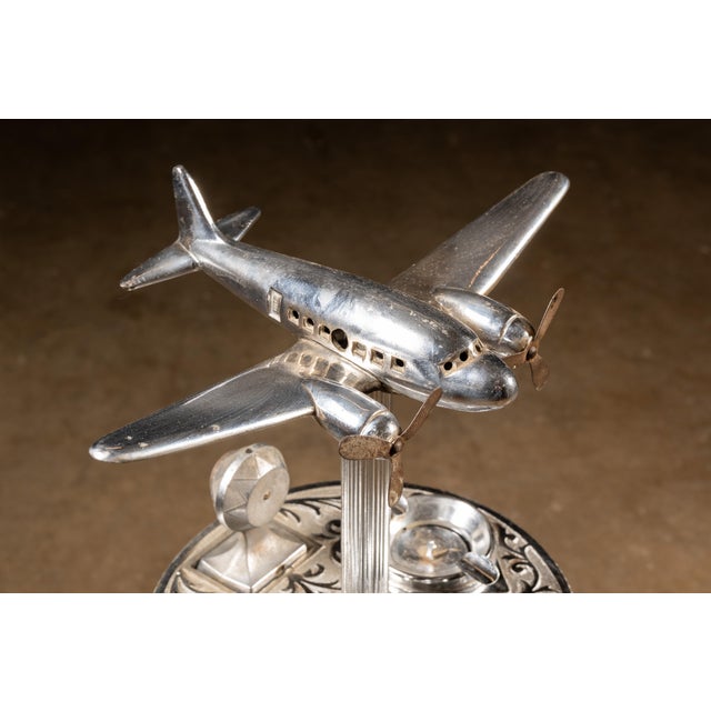 Vintage Chrome Airplane Smoking Stand With Marbled Glass Lamp Base For Sale - Image 4 of 9
