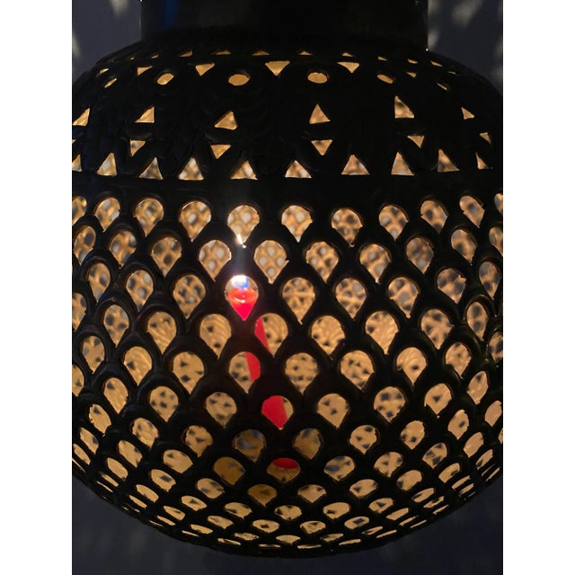 Middle-Eastern Pierced Brass Hanging Globe Lantern For Sale - Image 9 of 11