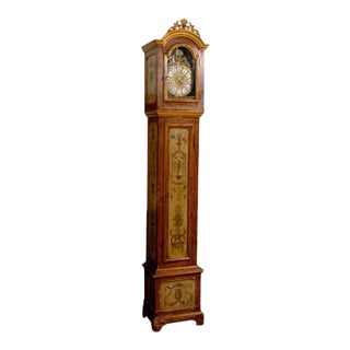 19th Century French Longcase Painted Clock with Carved Crest For Sale