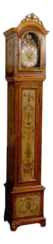 19th Century French Longcase Painted Clock with Carved Crest