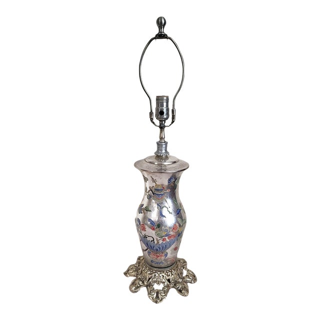 Antique Asian Reverse Painted Mercury Glass Vase as Lamp For Sale