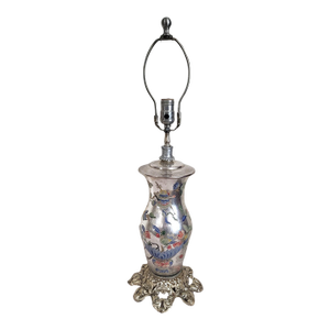 Antique Asian Reverse Painted Mercury Glass Vase as Lamp