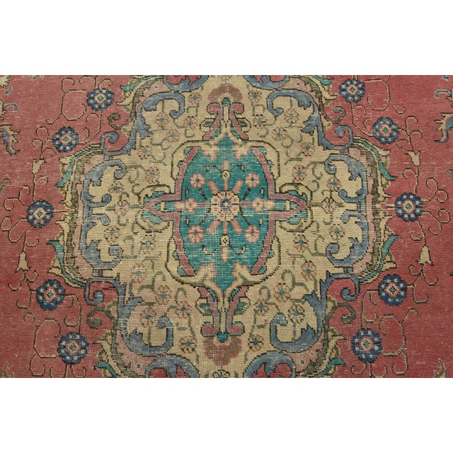 Tabriz Rug 9’8” X 12’6” Pink Wool Vintage Distressed Hand-Knotted Carpet For Sale In Philadelphia - Image 6 of 15